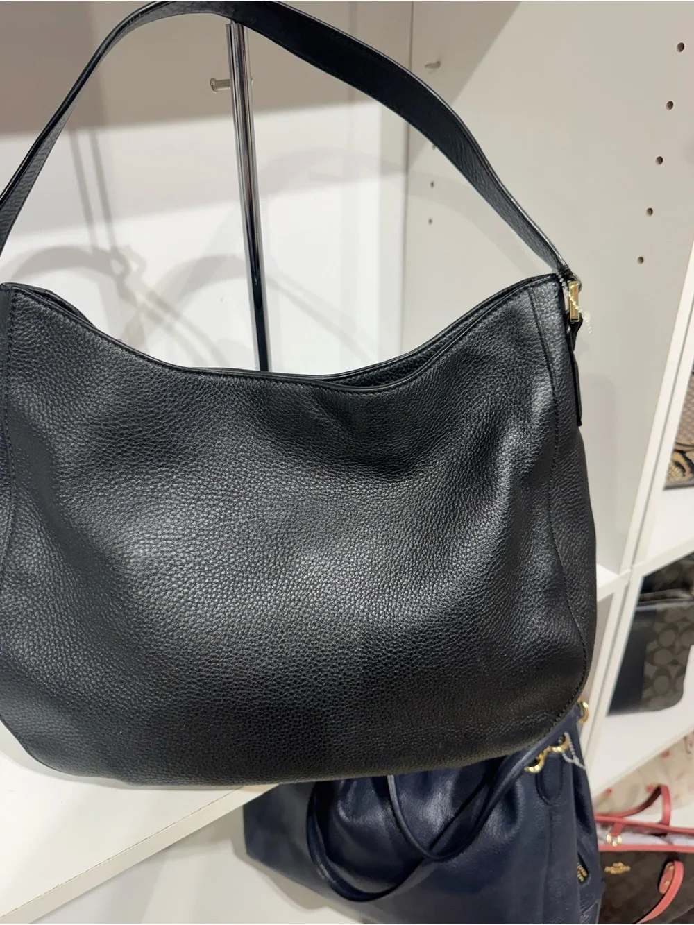Tory Burch Black Pebbled Leather Shoulder Bag with Gold Logo